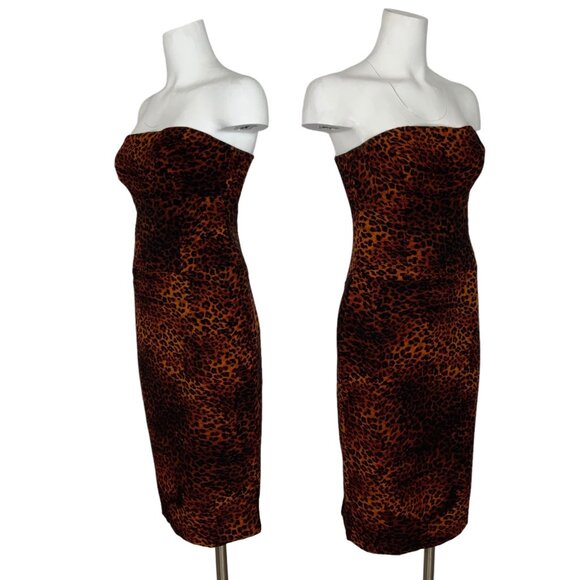 Black Halo Jackie Strapless Pencil Sheath Dress 4  Leopard Print - Picture 2 of 12